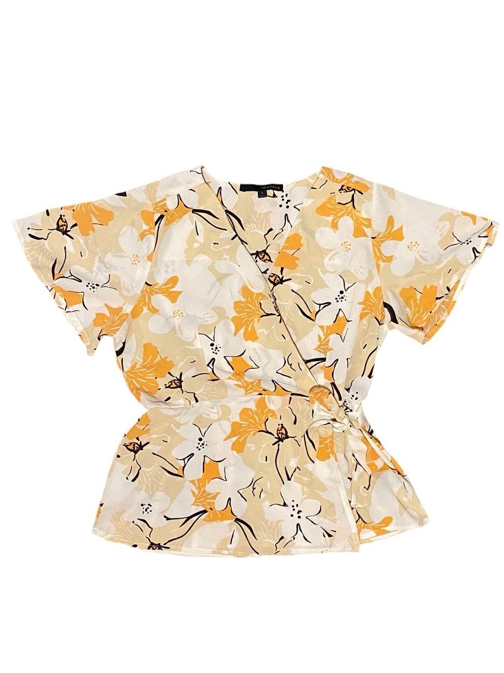 Harve Benard Yellow Floral Wrap Blouse